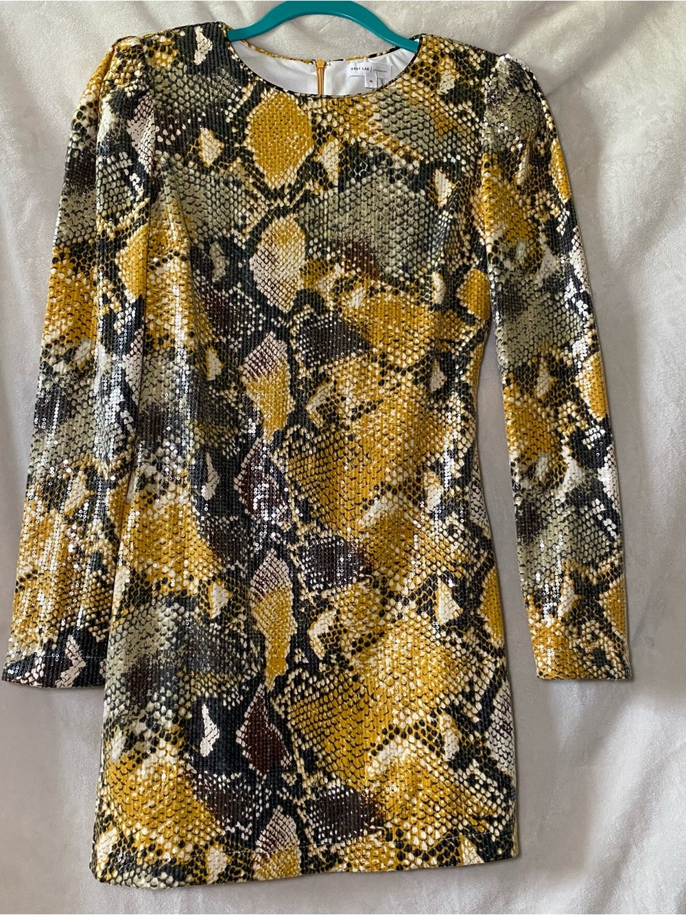 GREY LAB Snake-Print Mini Dress in Yellow, Gray and Black